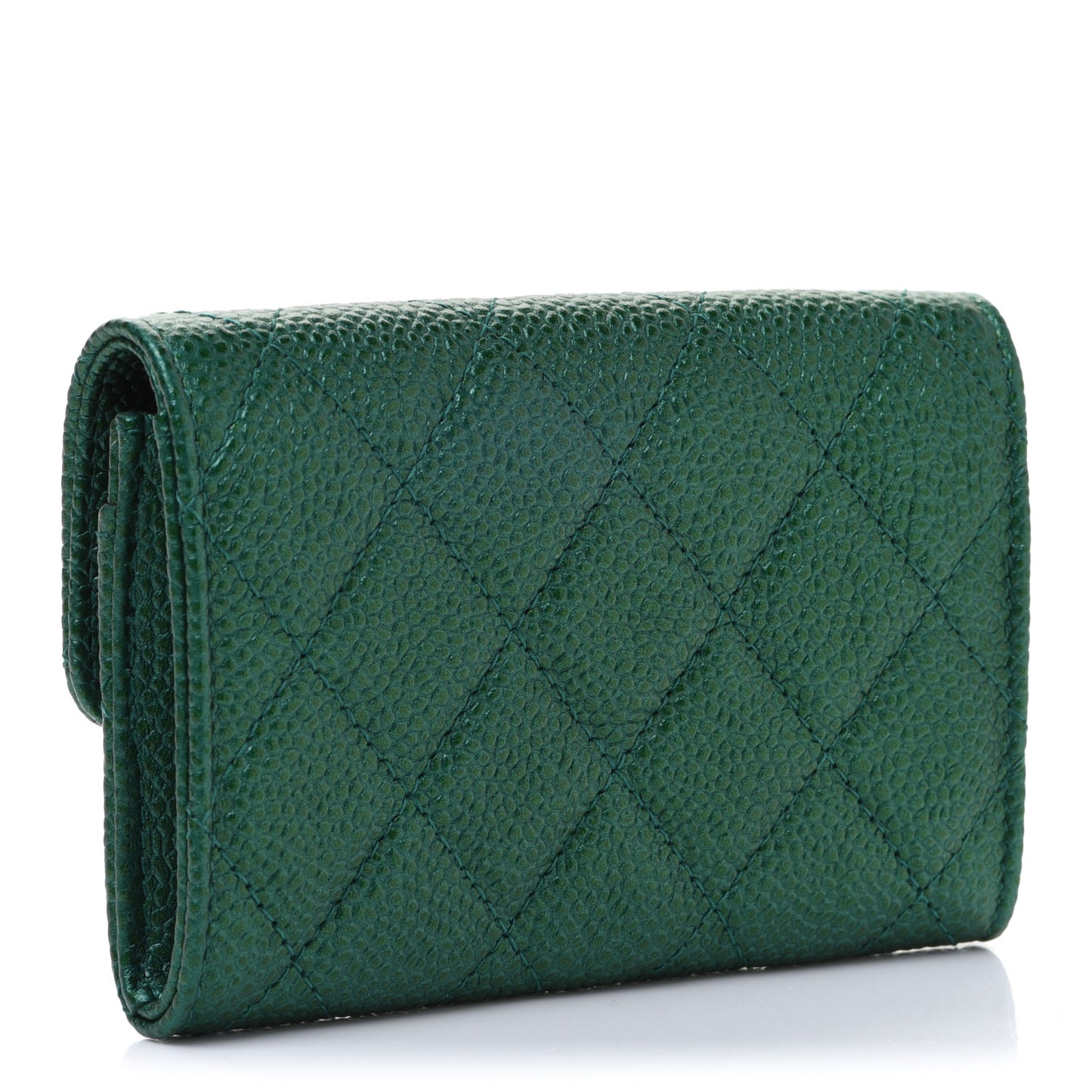 Metallic Caviar Quilted Card Holder Green