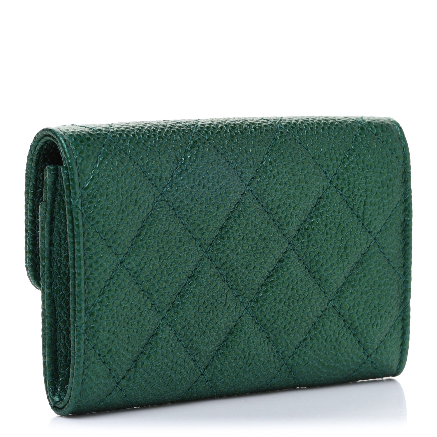 Chanel Metallic Caviar Quilted Card Holder Green 3 of 9