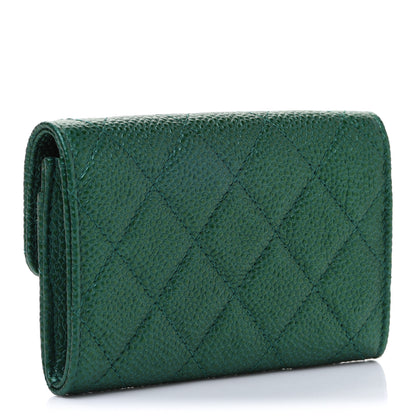 Chanel Metallic Caviar Quilted Card Holder Green 3 of 9