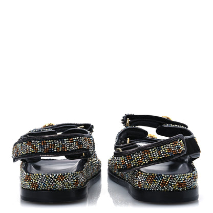 Chanel Grained Calfskin Crystal Velcro Dad Sandals 40 Black Multicolor 11 of 26