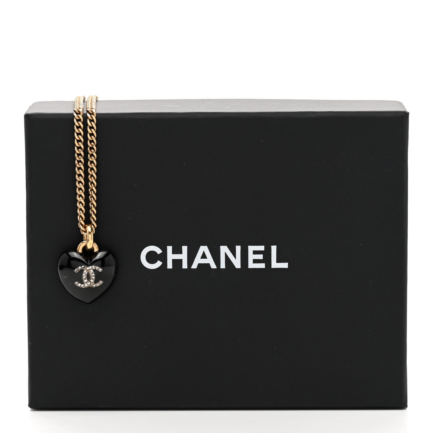 Chanel Resin Crystal CC Heart Necklace Black Gold 7 of 7