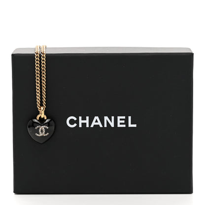 Chanel Resin Crystal CC Heart Necklace Black Gold 7 of 7