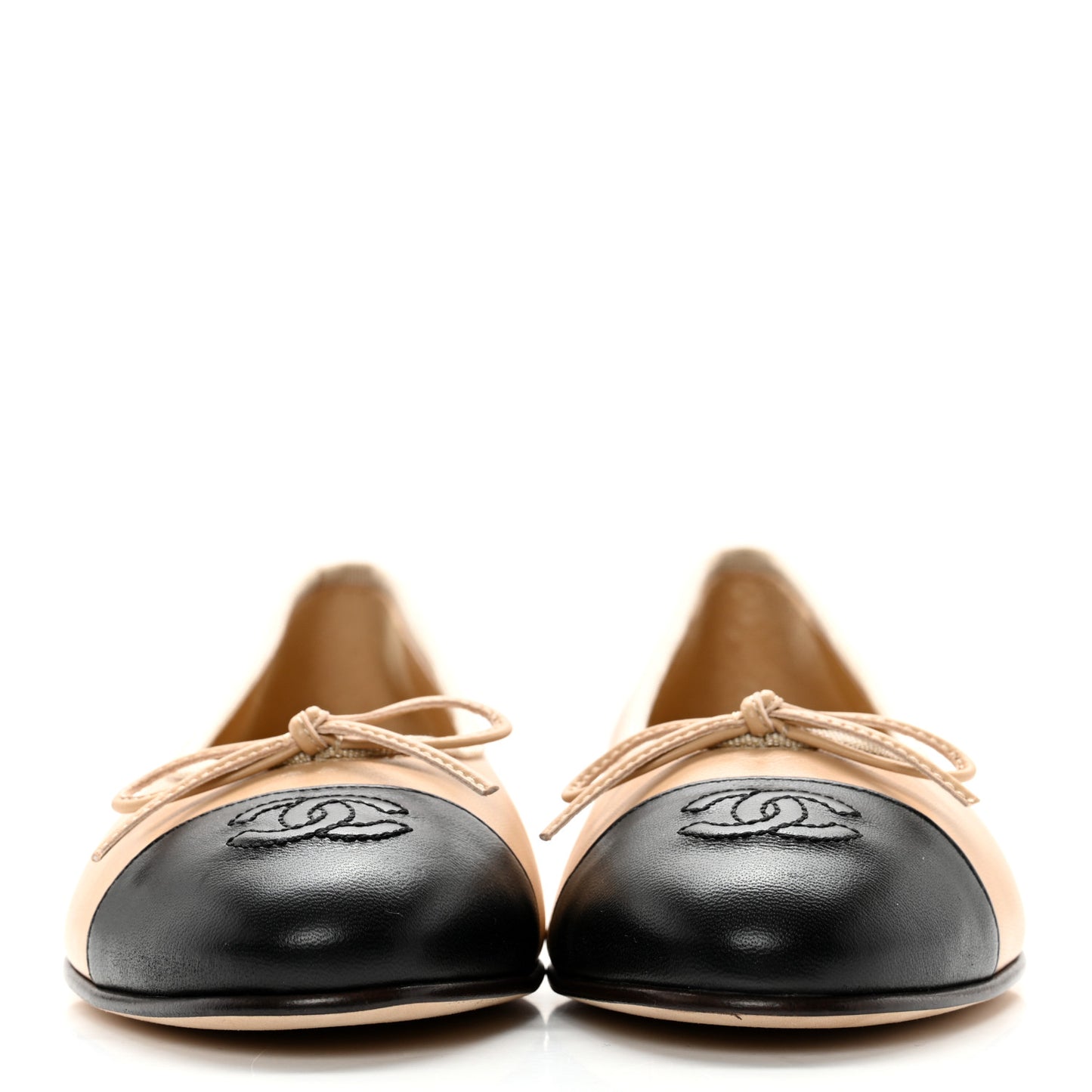 Lambskin Cap Toe CC Ballerina Flats 36.5 Beige Black