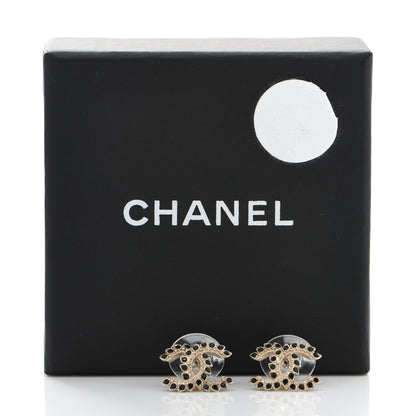 Chanel Strass Crystal Dazzling Wheat CC Earrings Black Gold 6 of 6