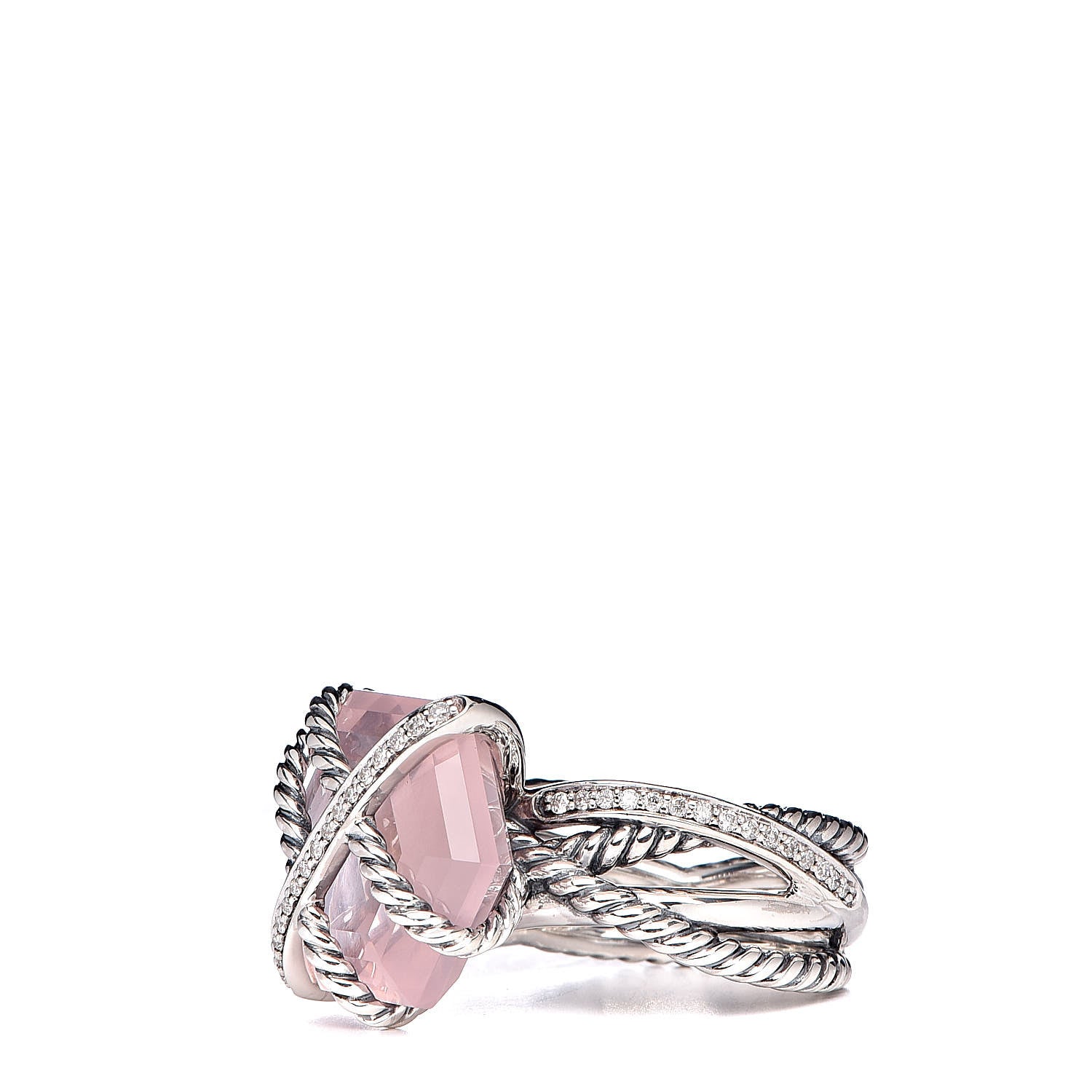 David Yurman Sterling Silver Diamond Rose Quartz 16mm Cable Wrap Ring 55 7.25 3 of 7