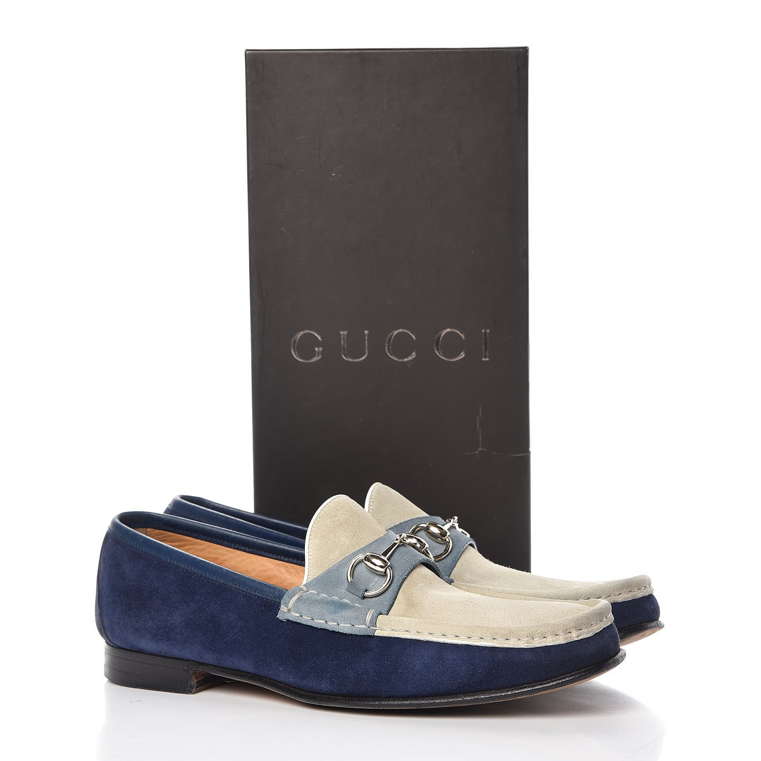 Gucci Suede Mens Horsebit Loafers 8.5 Blue Beige 17 of 17