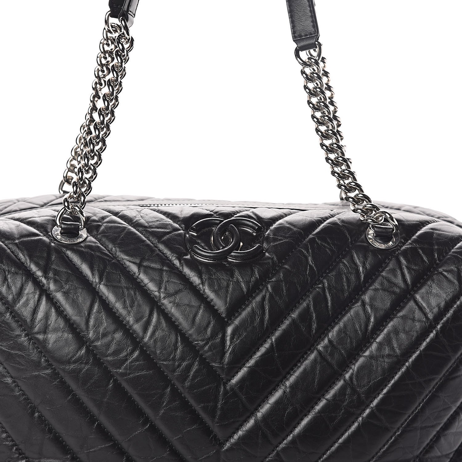 Chanel Aged Calfskin Chevron Quilted Duffle Bag Black 8 of 10