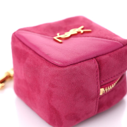 Saint Laurent Suede Lambskin Jaime Cube Charm Keychain Fuchsia 8 of 10