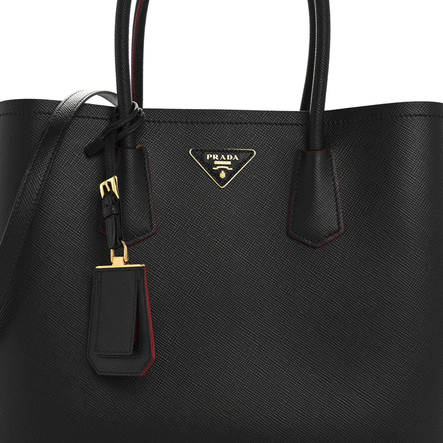 Prada Saffiano Cuir Large Double Bag Black Fuoco 8 of 12