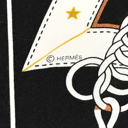 Hermes Cashmere Silk La Promenade du Matin Bandana Shawl 140 Black Noisette Gold 3 of 9