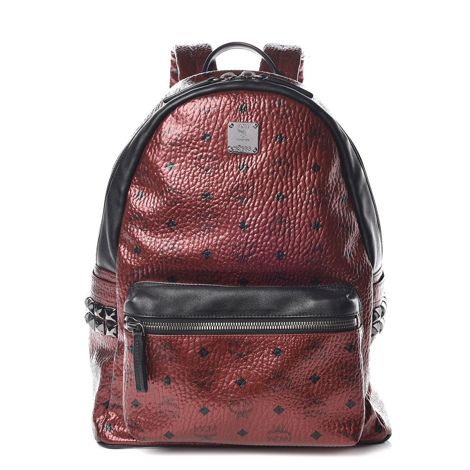 MCM Metallic Visetos Medium Side Stud Stark Backpack Scooter Red Black 1 of 11