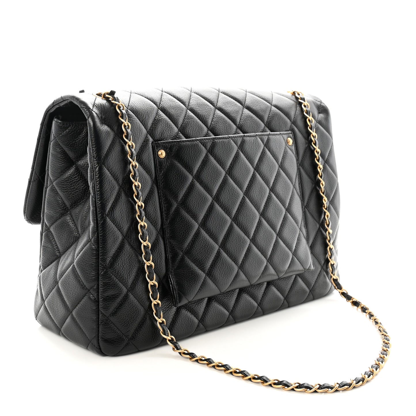 Calfskin Quilted XXL Travel Flap Bag Black