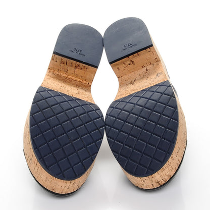 Chanel Glazed Calfskin Cork Cap Toe Platform Mules 37.5 Navy Black 5 of 7
