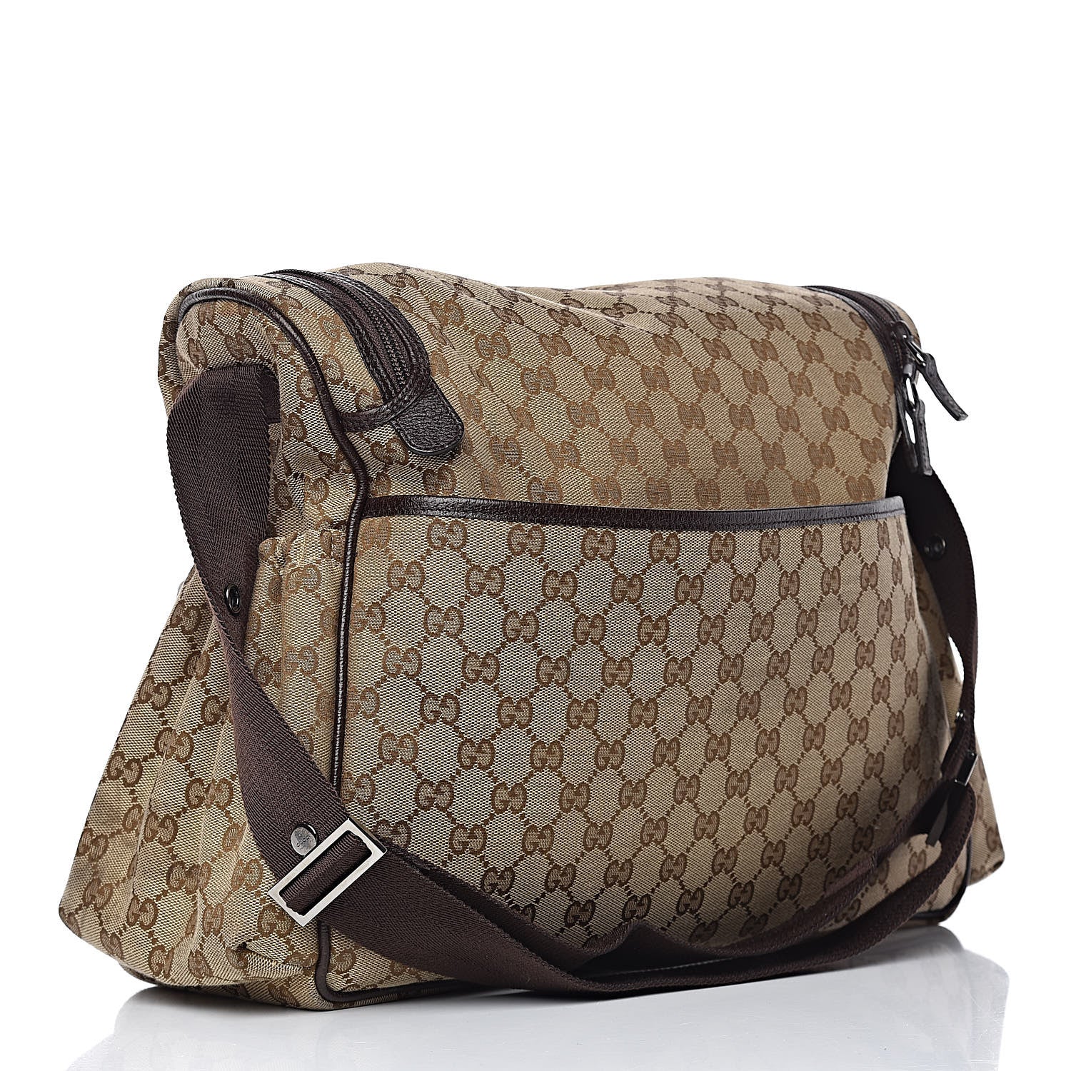 Gucci Monogram Natural Pigskin Large Diaper Bag Beige Ebony Cocoa Dark Chocolate 3 of 13