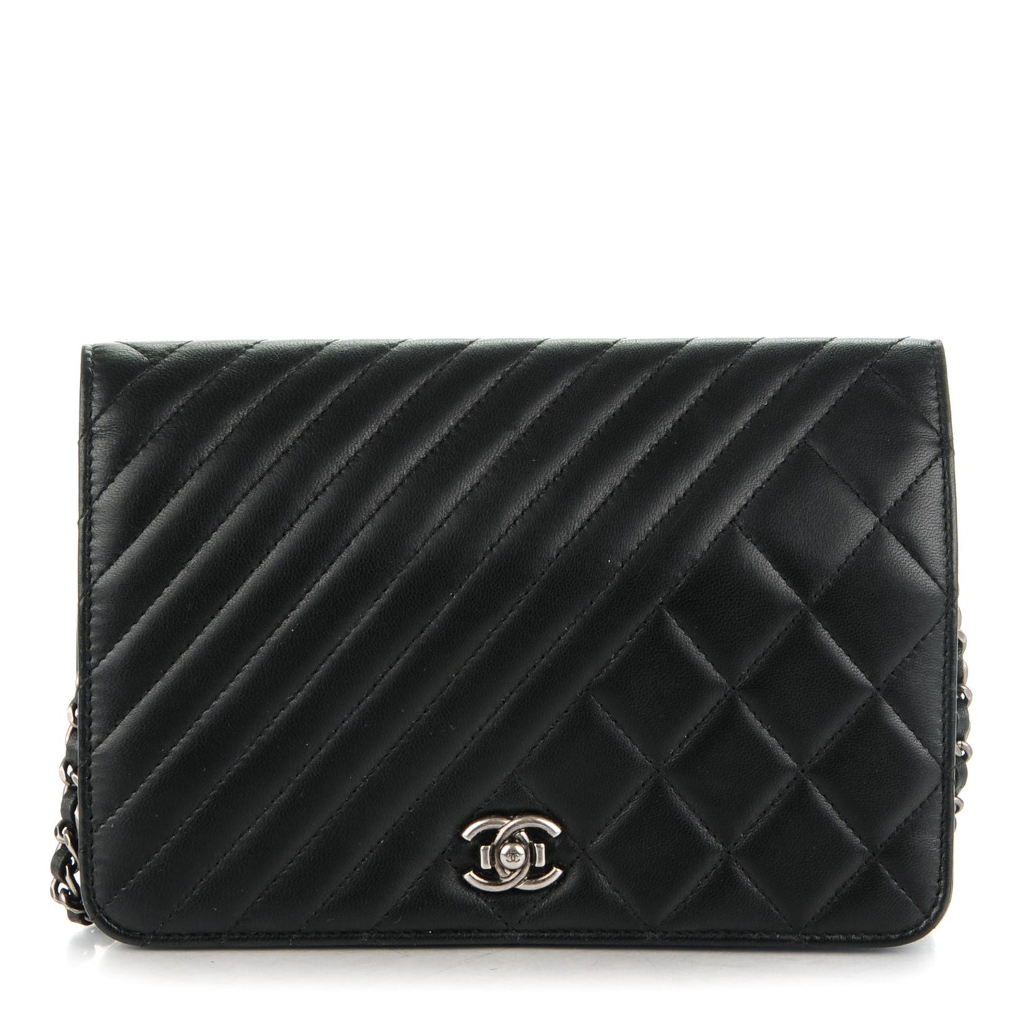 Lambskin Quilted Coco Boy Wallet On Chain WOC Black
