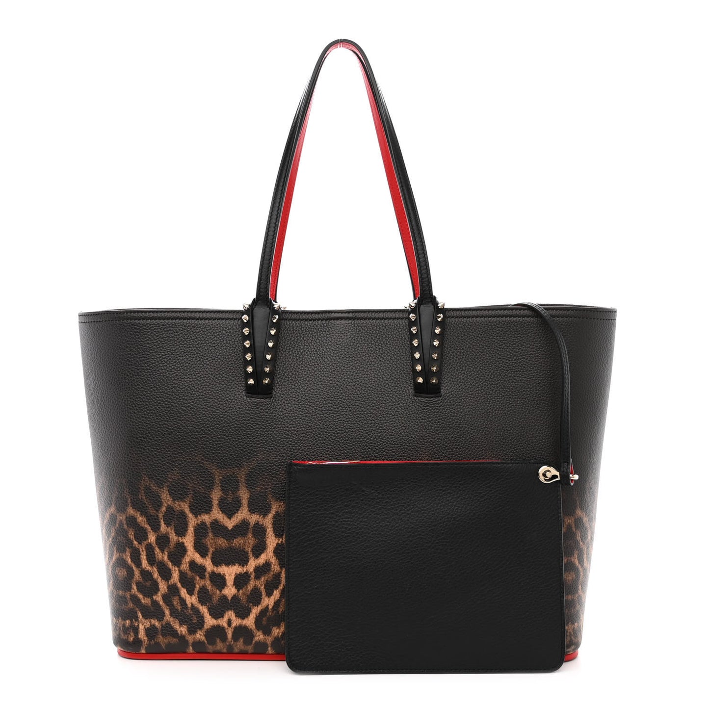 Calfskin Degrade Leopard Print Spikes East West Cabata Tote Black Multi