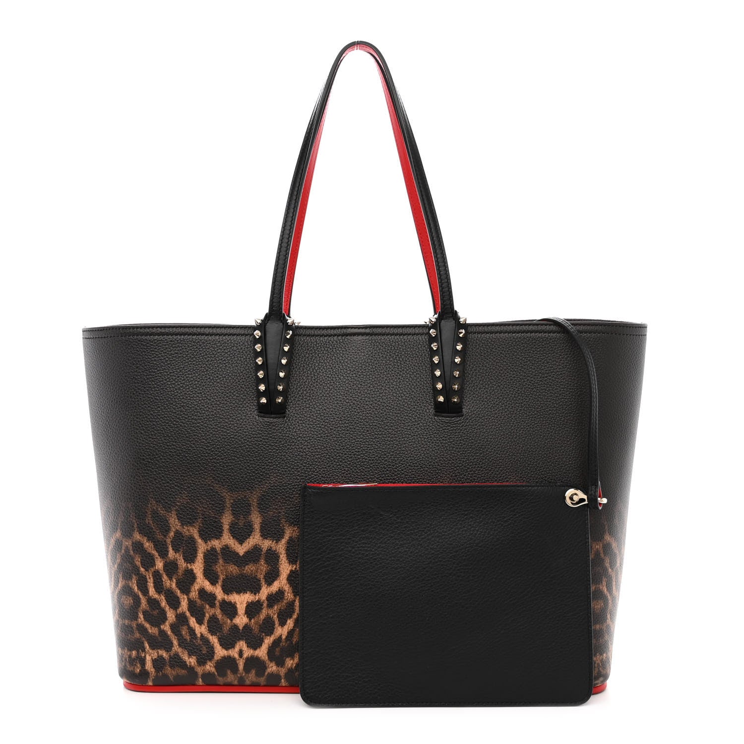 Christian Louboutin Calfskin Degrade Leopard Print Spikes East West Cabata Tote Black Multi 1 of 12