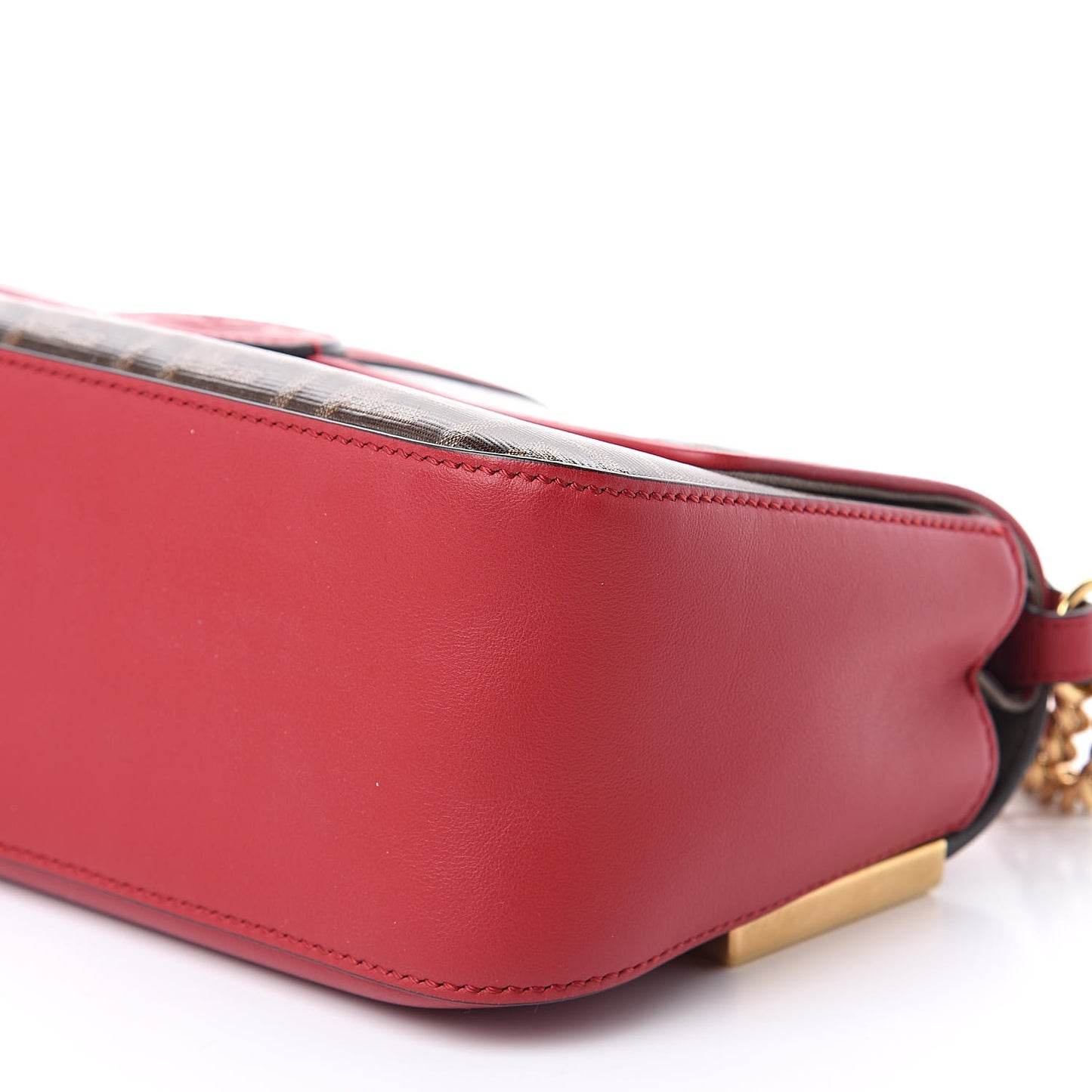 Vitello Grace Glazed Fabric FF 1974 Double F Shoulder Bag Fragola Mogano Panna