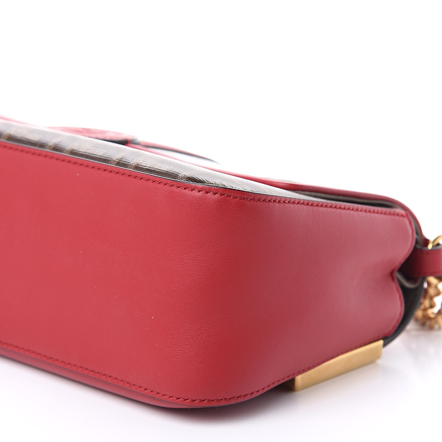 Fendi Vitello Grace Glazed Fabric FF 1974 Double F Shoulder Bag Fragola Mogano Panna 11 of 11