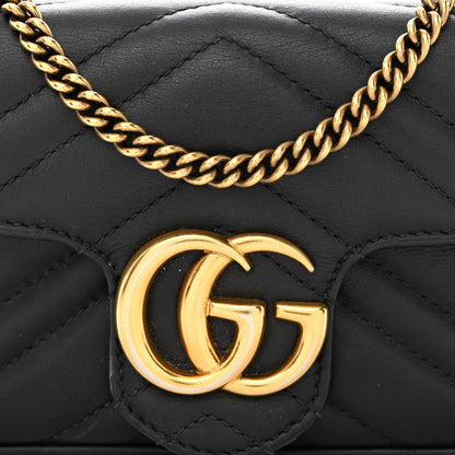 Gucci Calfskin Matelasse Super Mini GG Marmont Shoulder Bag Black 9 of 14