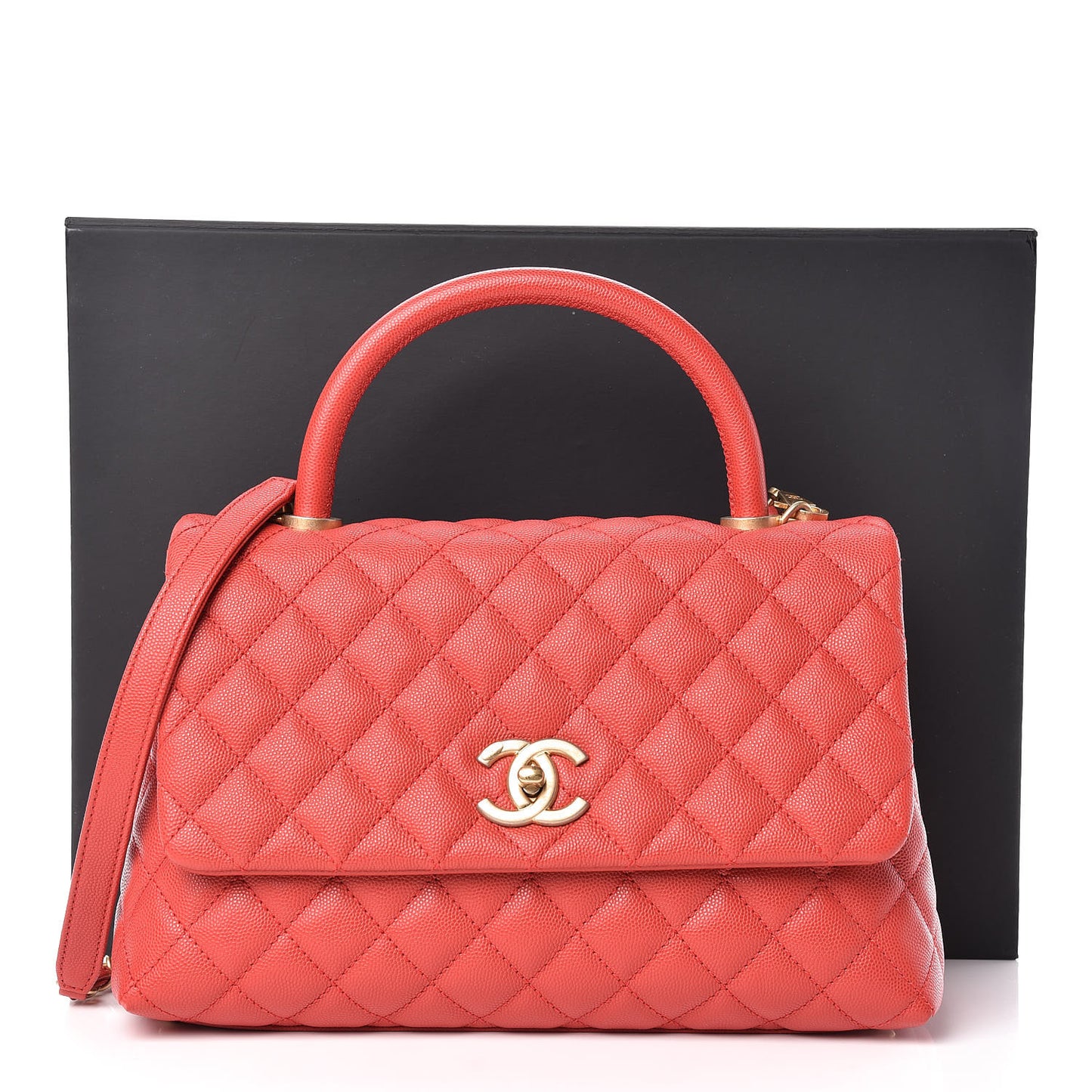 Caviar Quilted Small Coco Handle Flap Red