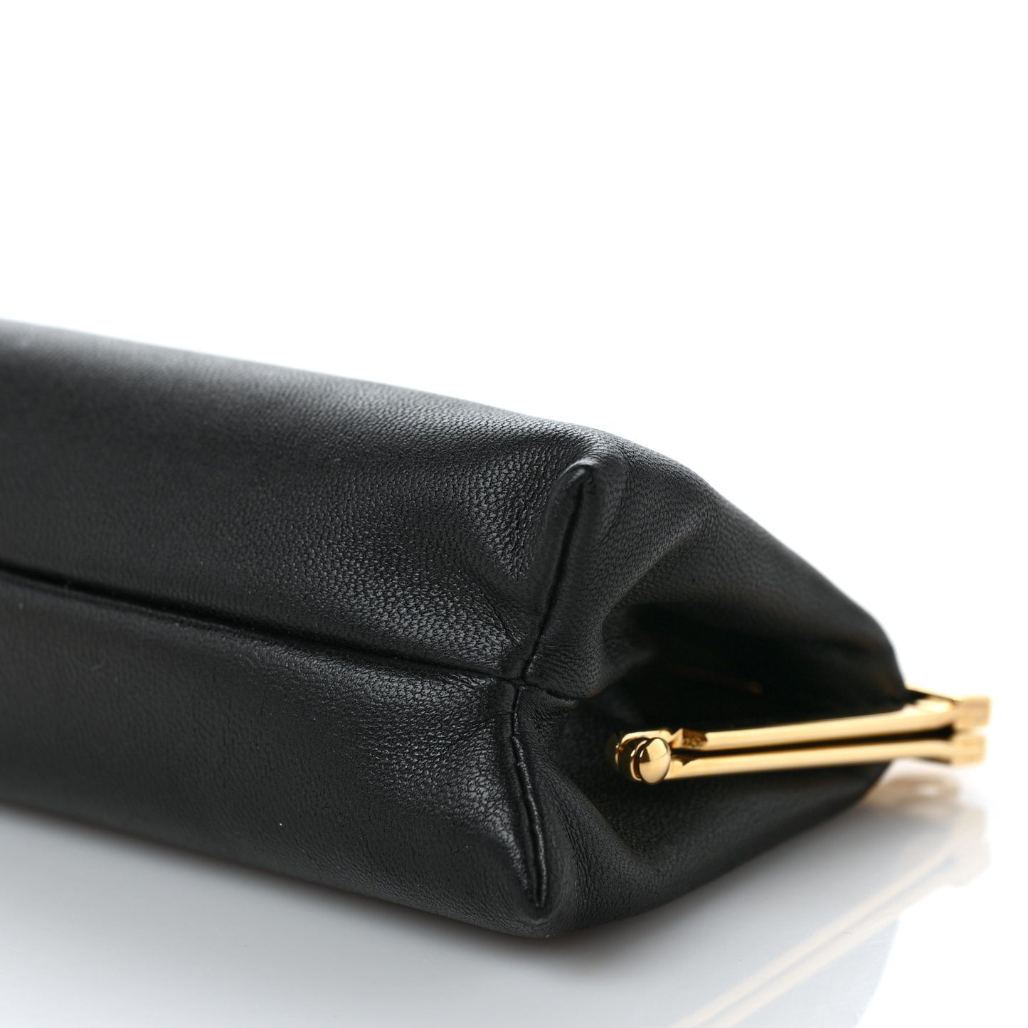 Goatskin Frame Chain Shoulder Pouch Black