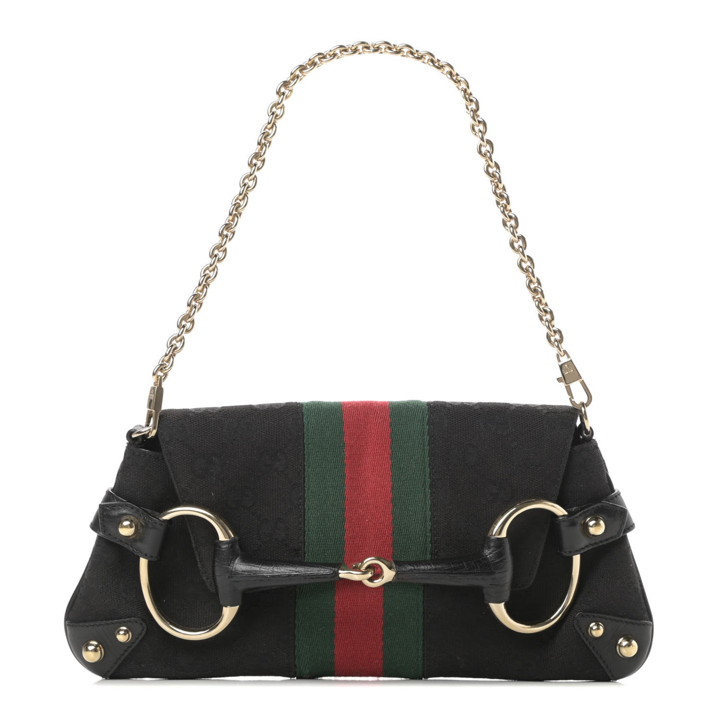 Monogram Web Horsebit Chain Clutch Black