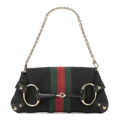Gucci Monogram Web Horsebit Chain Clutch Black 1 of 12