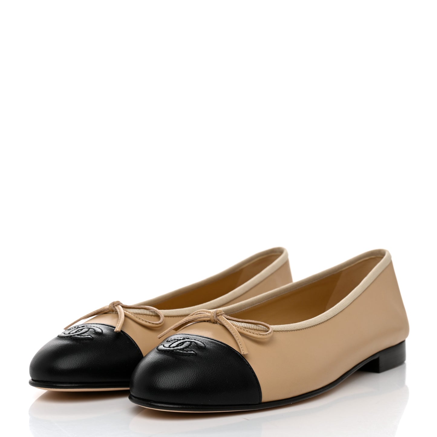 Lambskin Cap Toe CC Ballerina Flats 40 Beige Black