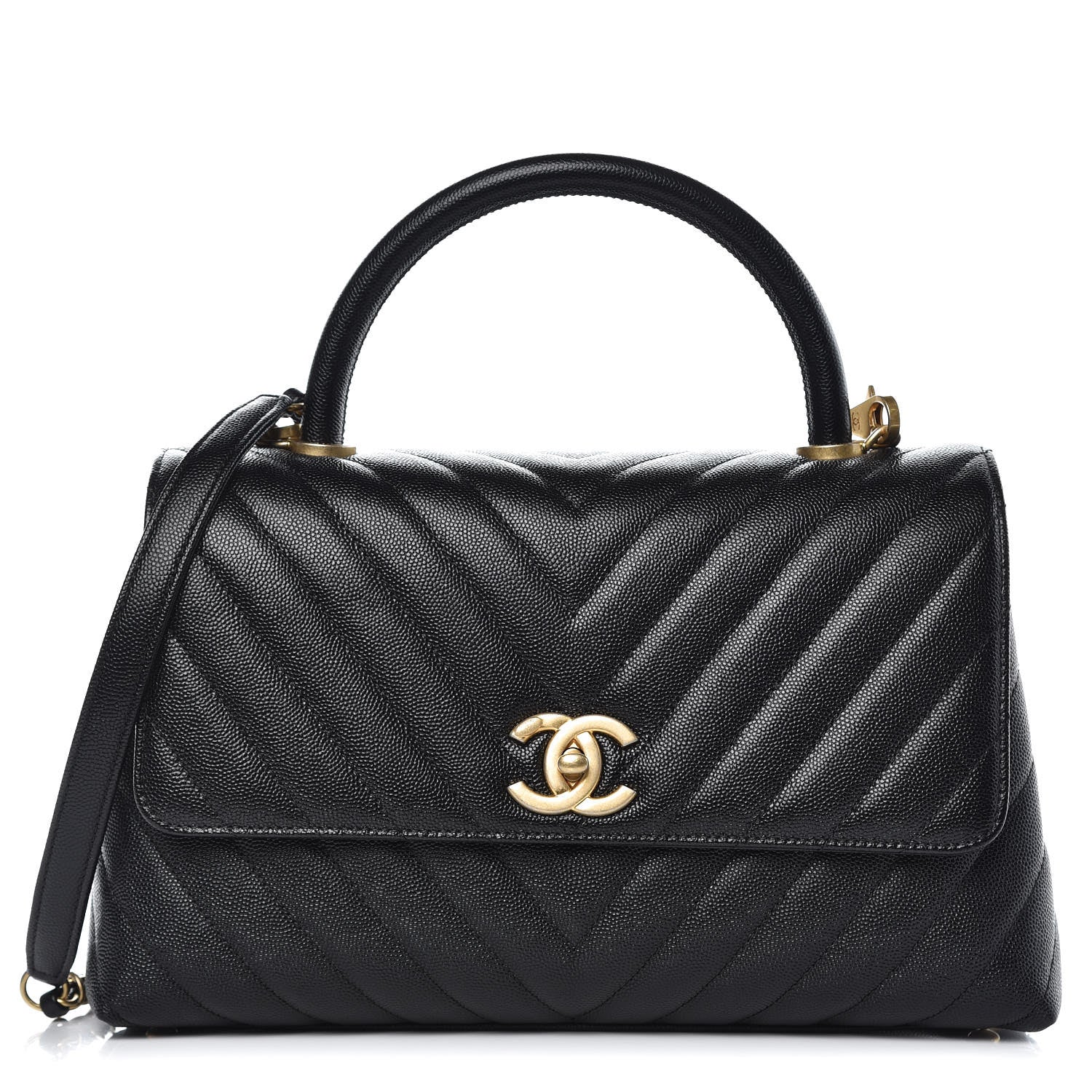 Chanel Caviar Chevron Quilted Small Coco Handle Flap Black 1 of 8