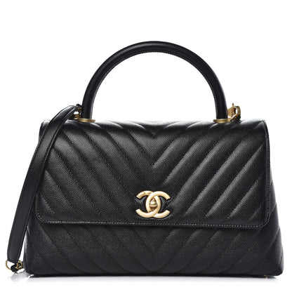 Chanel Caviar Chevron Quilted Small Coco Handle Flap Black 1 of 8