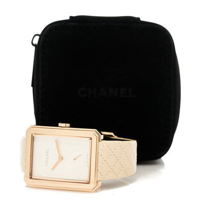 Chanel 18K Beige Gold Calfskin 29mm Boy-Friend Manual Winding Watch Silver 6 of 6