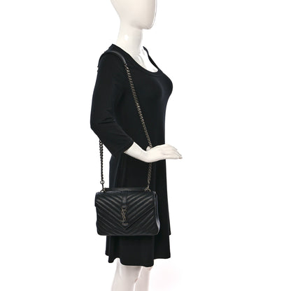 Saint Laurent Sheepskin Matelasse Chevron Monogram Medium College Bag Black 2 of 8