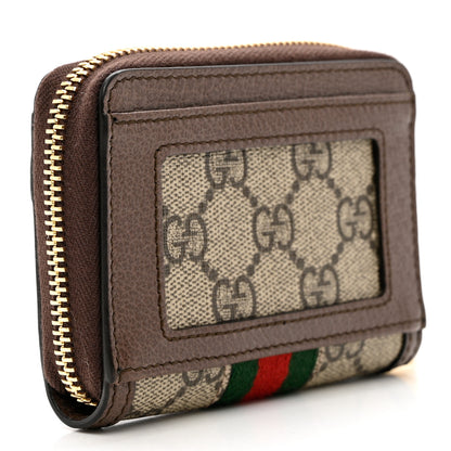 Gucci GG Supreme Monogram Textured Dollar Calfskin Web Ophidia Zip Around Card Case Wallet Beige Ebony New Acero 3 of 8