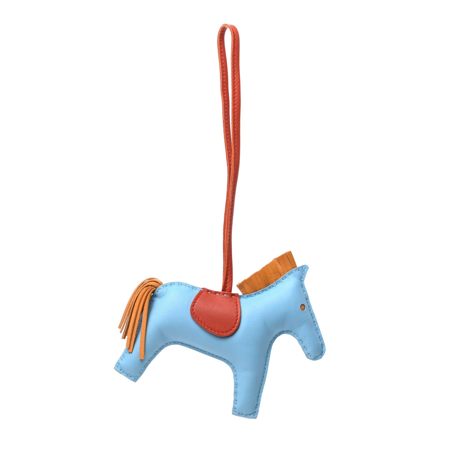 Hermes Milo Lambskin Grigri Rodeo Horse Bag Charm MM Celeste Naturel Bouton D'Or Cornaline 1 of 5