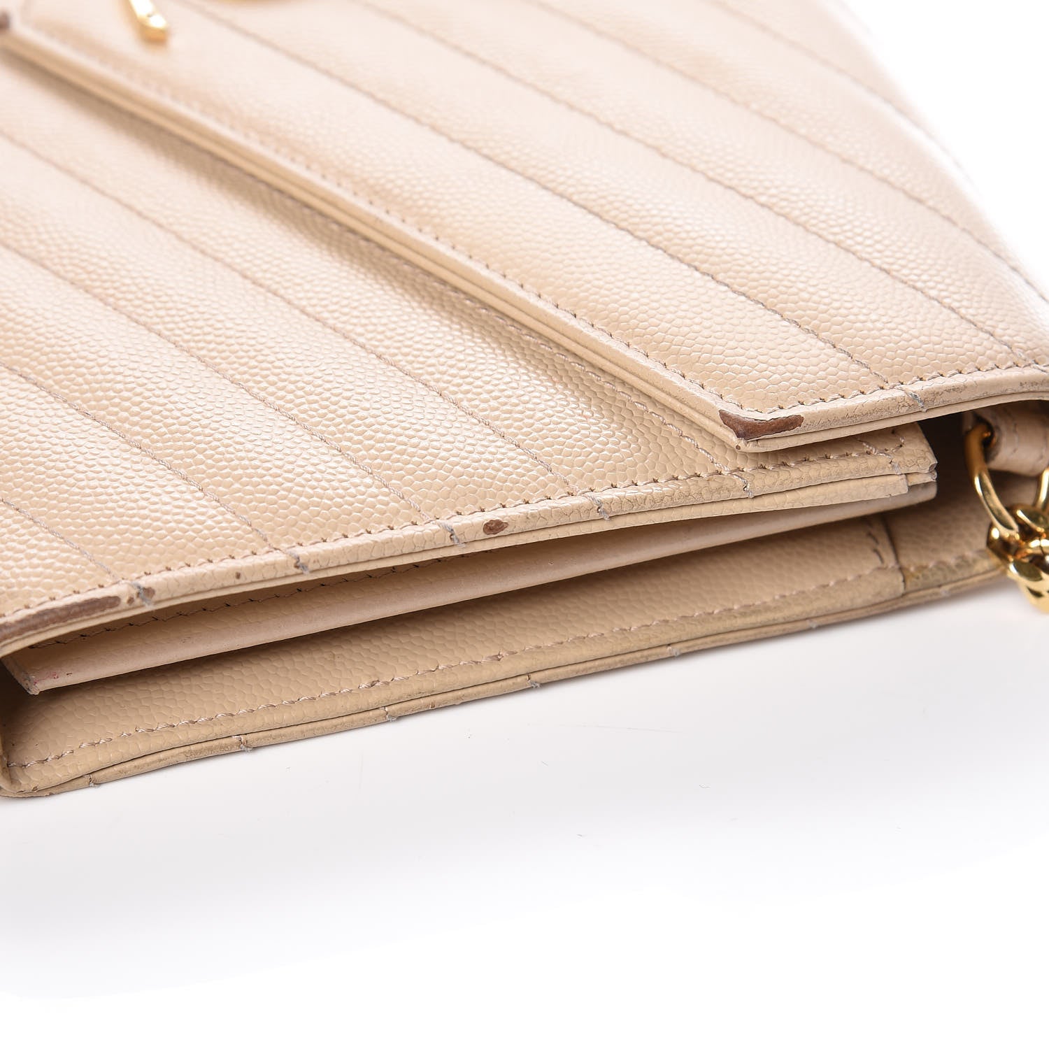 Saint Laurent Grain De Poudre Matelasse Chevron Monogram Chain Wallet Deep Beige 13 of 21