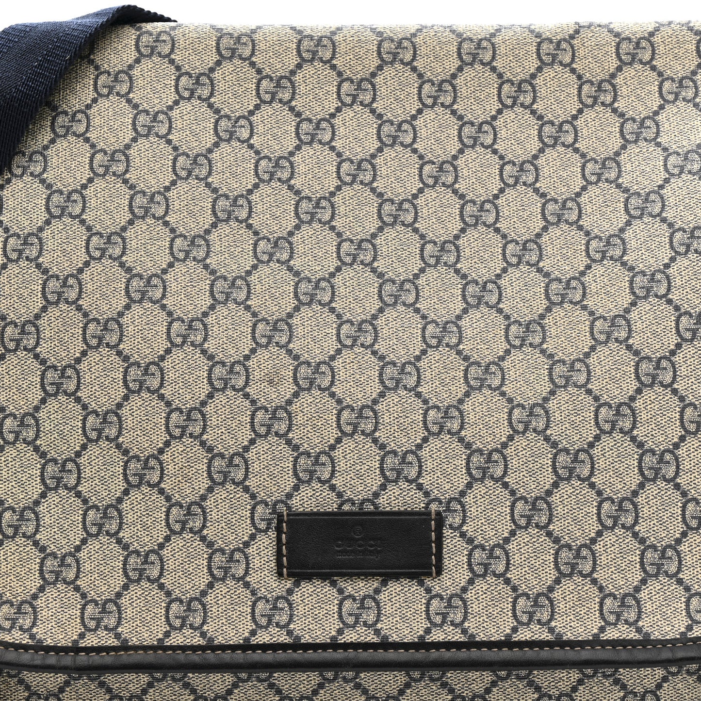 GG Plus Monogram Large Double Buckle Flap Messenger Bag Beige Navy