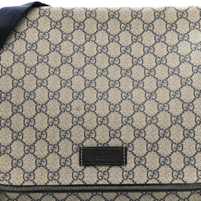 Gucci GG Plus Monogram Large Double Buckle Flap Messenger Bag Beige Navy 8 of 12
