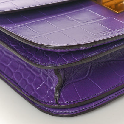 Celine Calfskin Crocodile Embossed Medium Classic Box Flap Bag Purple 8 of 10