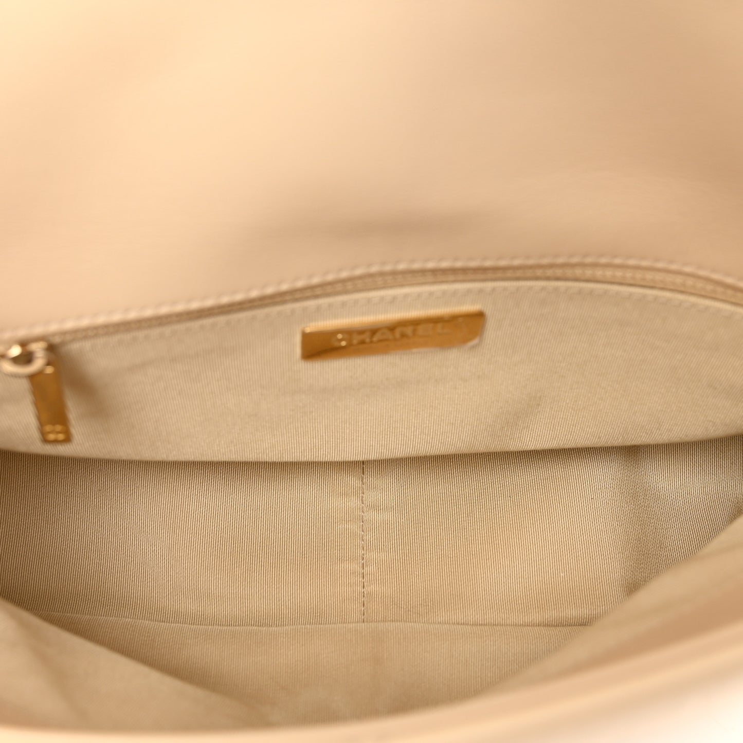 Goatskin Quilted Large Chanel 19 Flap Beige