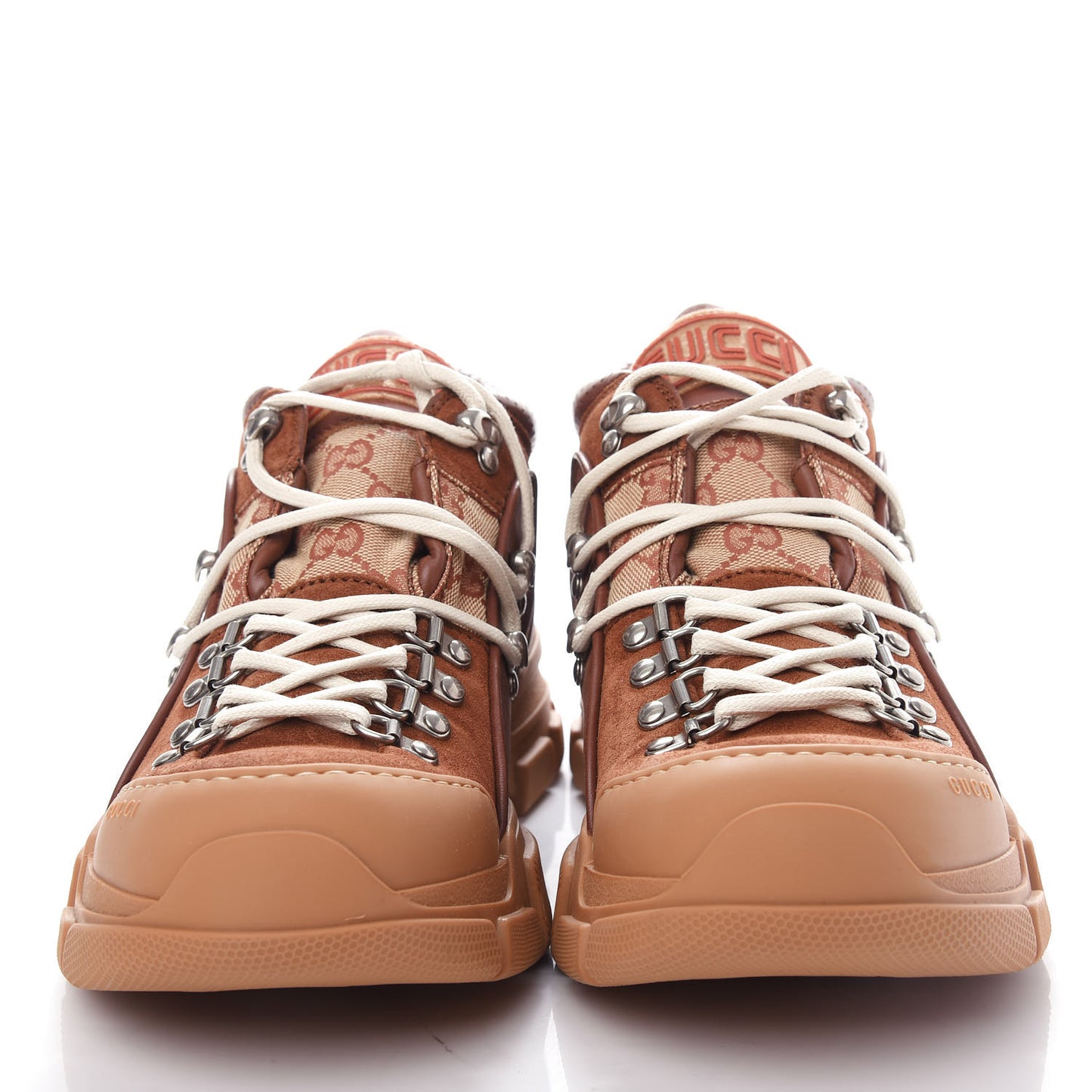 X SEGA Suede Calfskin GG Monogram Mens Flashtrek Sneakers 8.5 New Cuir Beige Ruggine