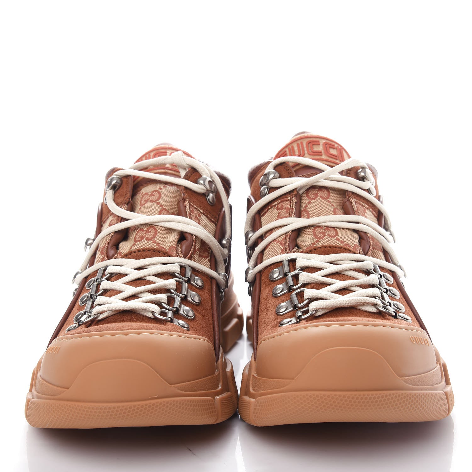 Gucci X SEGA Suede Calfskin GG Monogram Mens Flashtrek Sneakers 8.5 New Cuir Beige Ruggine 5 of 11