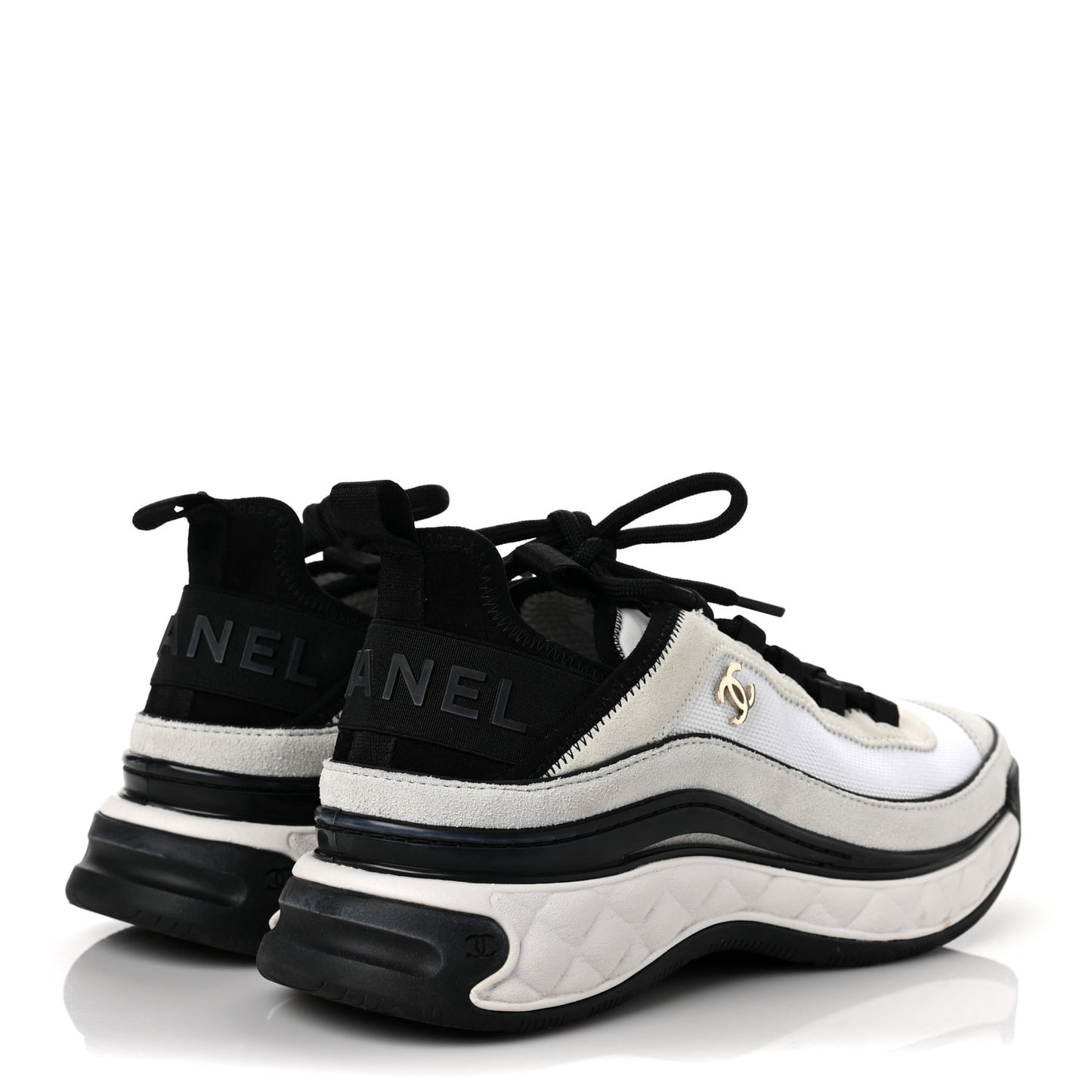 Velvet Calfskin Mixed Fibers CC Sneakers 38 White Black