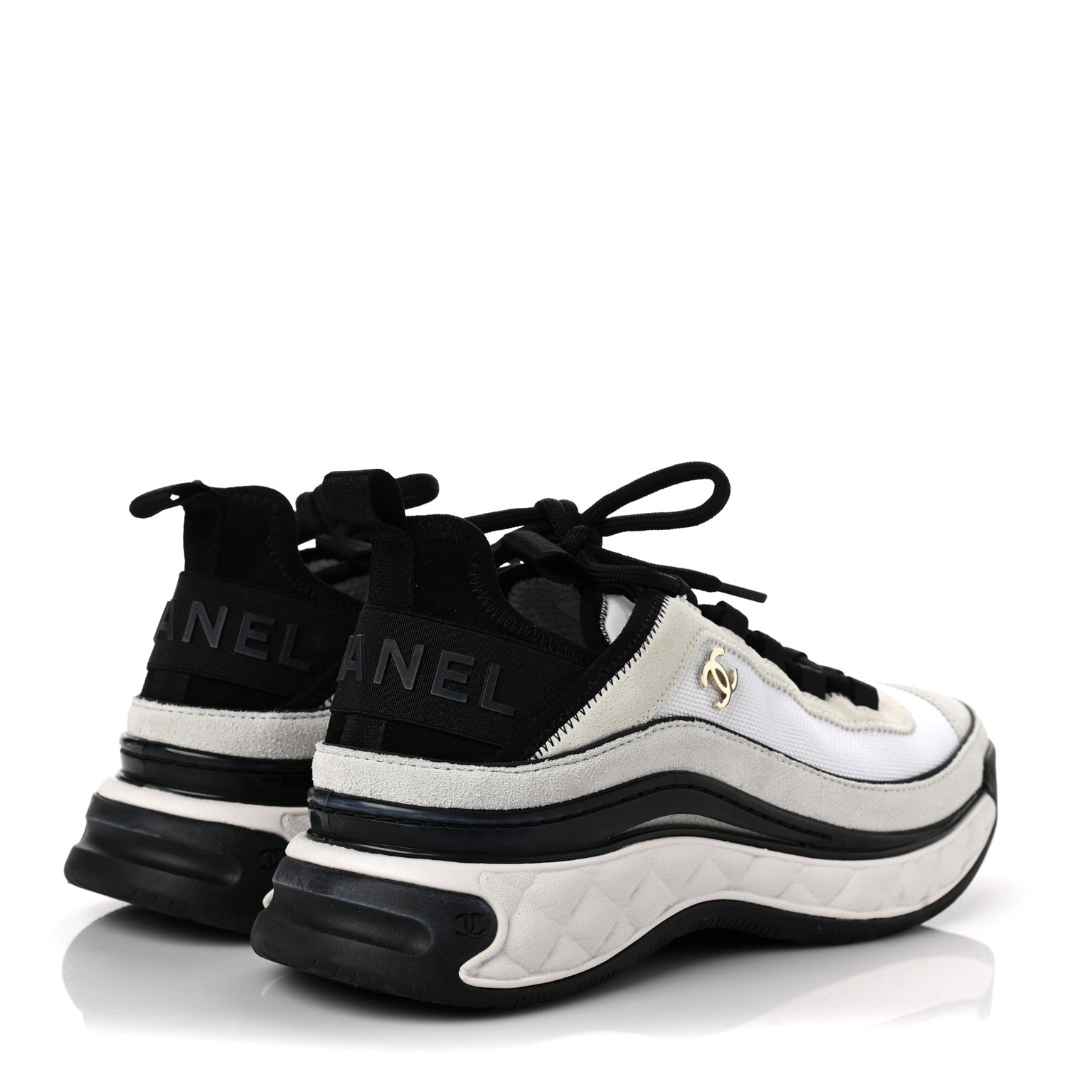 Chanel Velvet Calfskin Mixed Fibers CC Sneakers 38 White Black 4 of 9