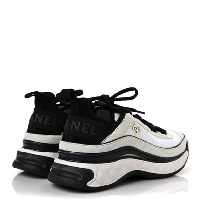 Chanel Velvet Calfskin Mixed Fibers CC Sneakers 38 White Black 4 of 9