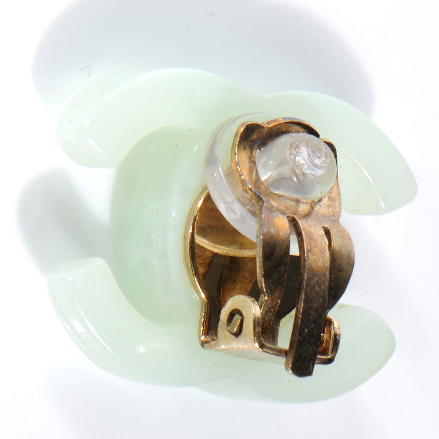 Chanel CC Resin Clip On Earrings Light Green 3 of 5