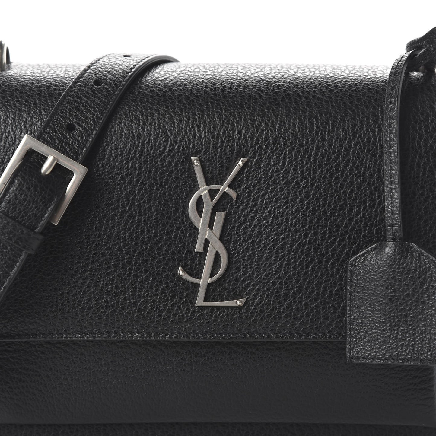 Grained Calfskin Medium Monogram Sunset Satchel Black