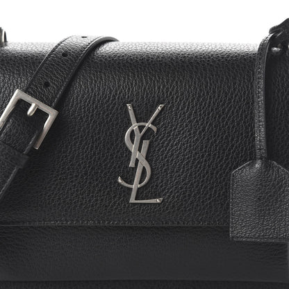 Saint Laurent Grained Calfskin Medium Monogram Sunset Satchel Black 9 of 9