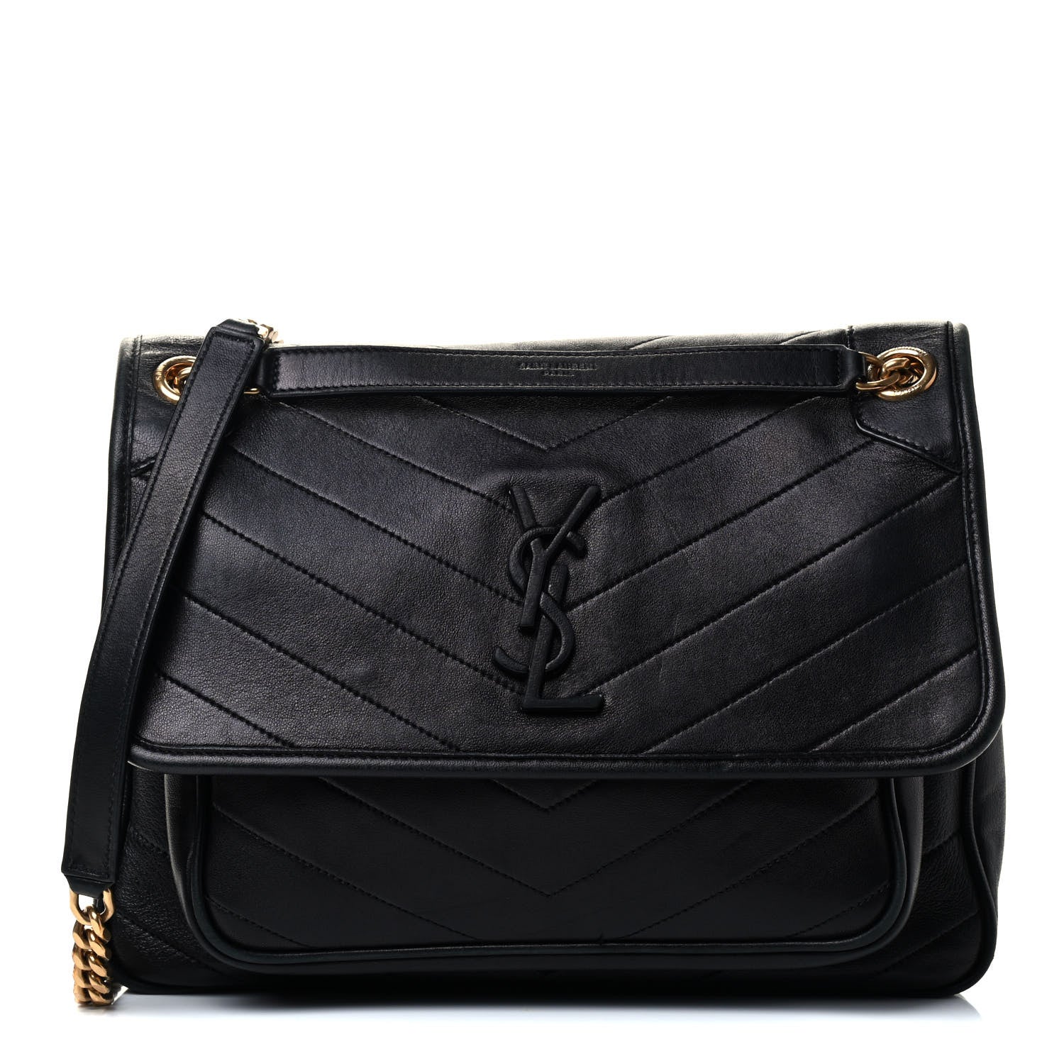 Saint Laurent Lambskin Matelasse Monogram Medium Niki Chain Satchel Black 1 of 8