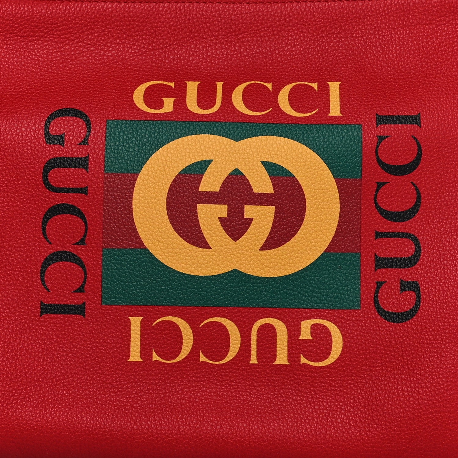 Gucci Pebbled Calfskin Medium Logo Portfolio Clutch Hibiscus Red 9 of 11